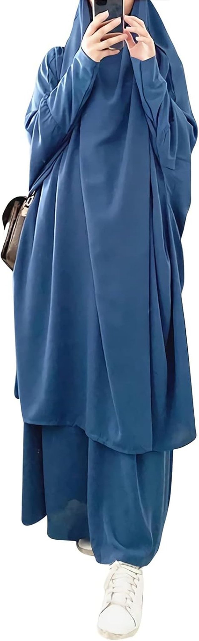 Womens Muslim Abaya Solid 2 Piece Prayer Dress Islamic Maxi Kaftan with Hijab Dubai Full Length Dress - WORLD TIME VISITS