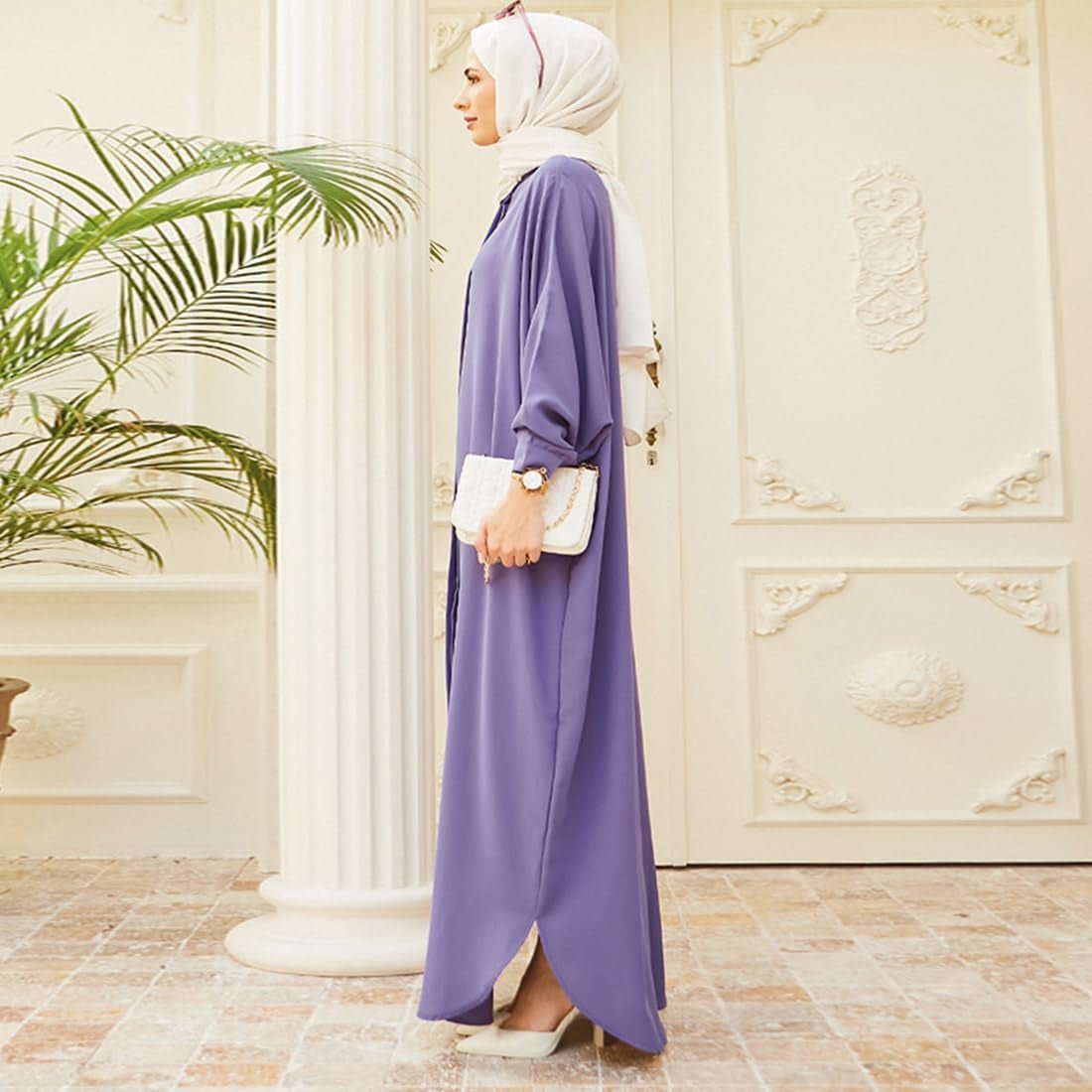 Women'S Muslim Dress Ramadan Abaya Batwing Sleeve Henley Shirt Prayer Kaftan Dubai Islamic Dress - WORLD TIME VISITS