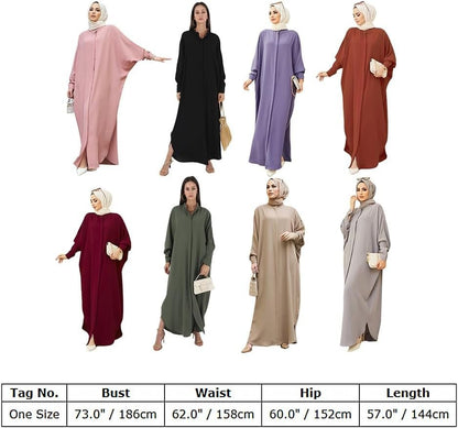 Women'S Muslim Dress Ramadan Abaya Batwing Sleeve Henley Shirt Prayer Kaftan Dubai Islamic Dress