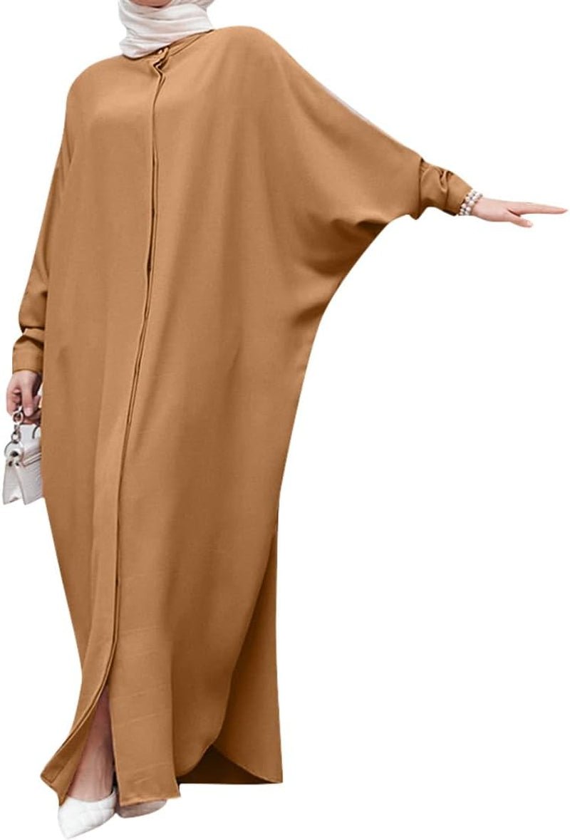 Women'S Muslim Dress Ramadan Abaya Batwing Sleeve Henley Shirt Prayer Kaftan Dubai Islamic Dress - WORLD TIME VISITS