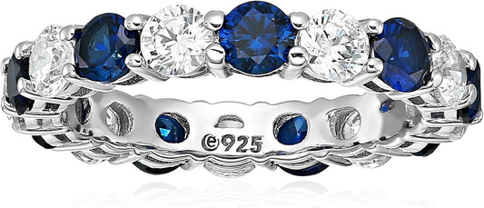 Women'S Platinum Plated Sterling Silver Clear Infinite Elements Cubic Zirconia and Created Sapphire Eternity Band Ring (Previously Amazon Collection) - WORLD TIME VISITS
