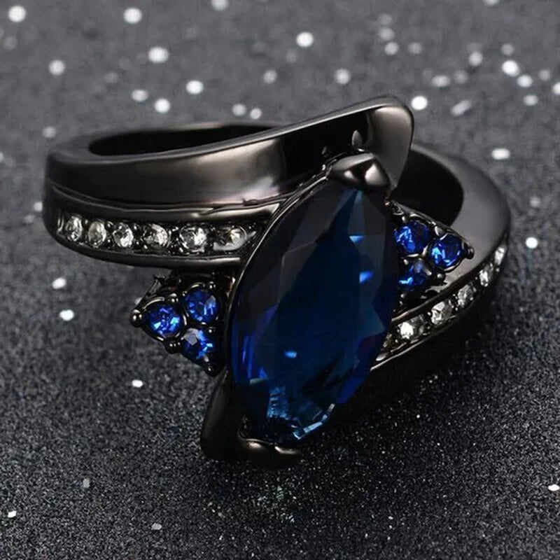 Women's Rings Size 6-10 Black Sapphire CZ 14K Black Golden Plated Wedding Ring (Choice Color and Size )