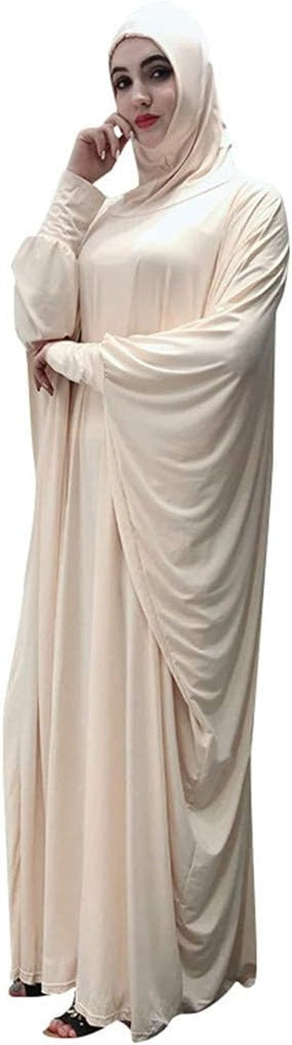 Women'S Solid Muslim One-Piece Prayer Dress Abaya Kaftan with Hijab Full Length Dress