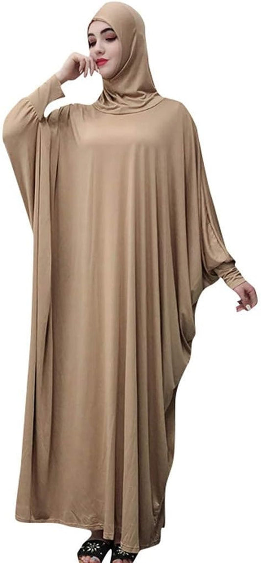 Women'S Solid Muslim One - Piece Prayer Dress Abaya Kaftan with Hijab Full Length Dress - WORLD TIME VISITS