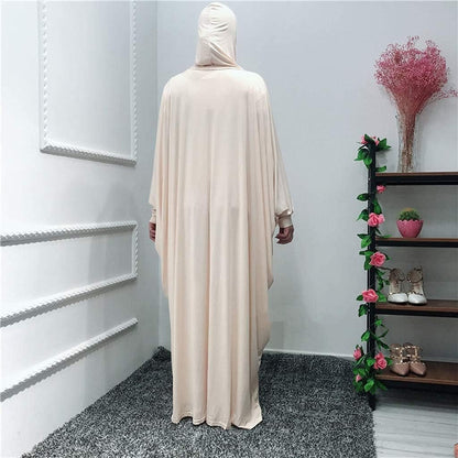 Women'S Solid Muslim One-Piece Prayer Dress Abaya Kaftan with Hijab Full Length Dress