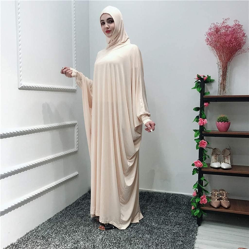 Women'S Solid Muslim One - Piece Prayer Dress Abaya Kaftan with Hijab Full Length Dress - WORLD TIME VISITS