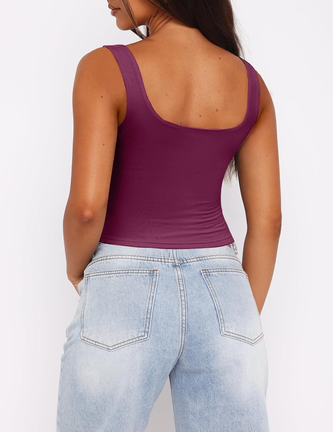 Women'S Square Neck Sleeveless Crop Tops 2025 Cute Double Layer Seamless Slim Fit Y2K Tank Tops - WORLD TIME VISITS