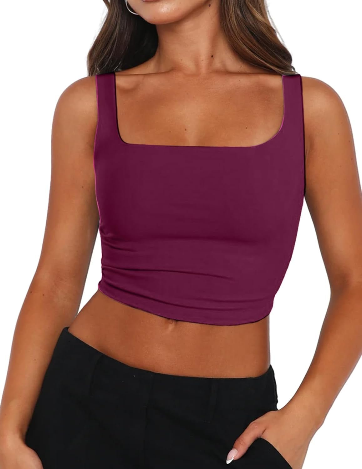 Women'S Square Neck Sleeveless Crop Tops 2025 Cute Double Layer Seamless Slim Fit Y2K Tank Tops - WORLD TIME VISITS