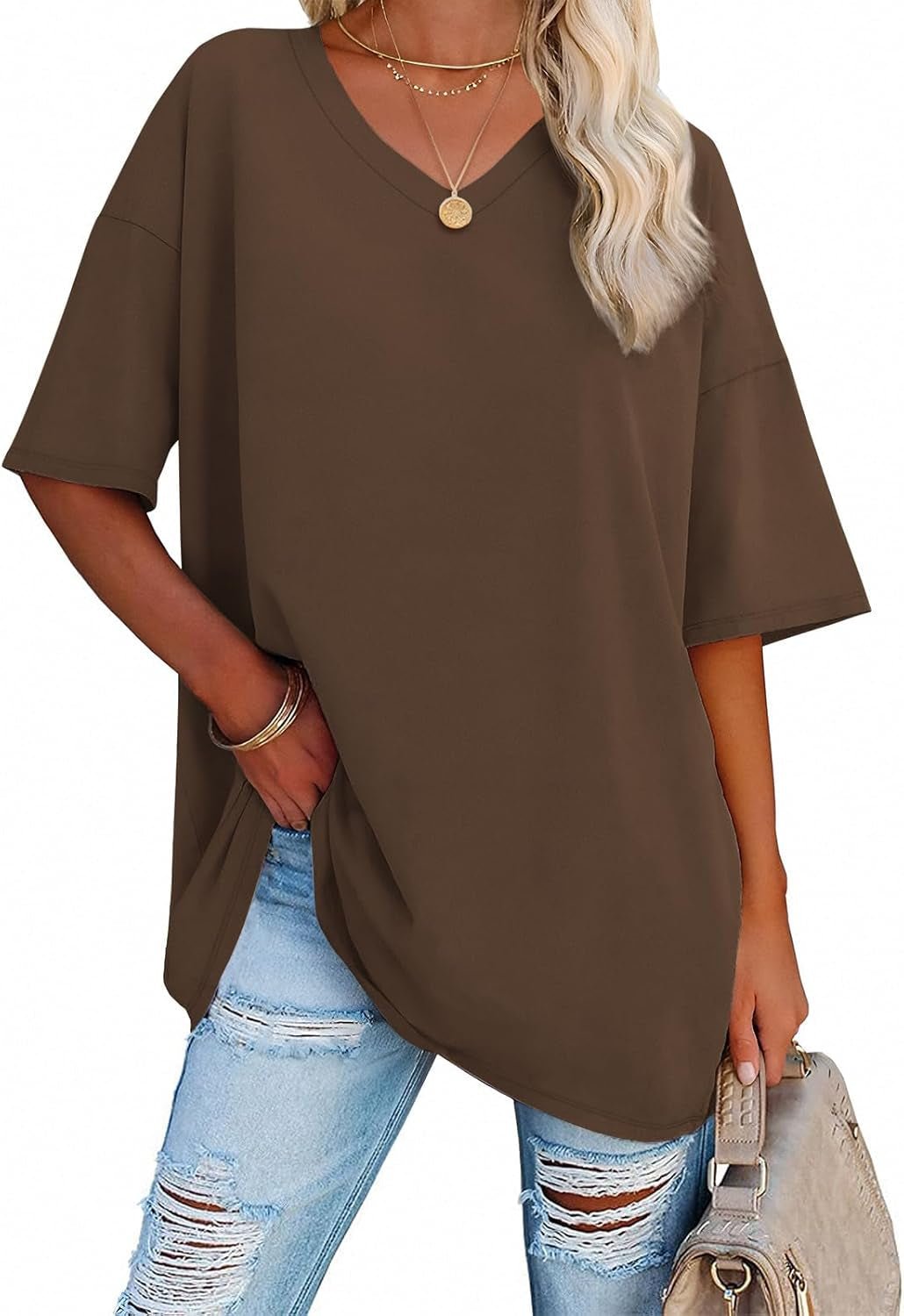 Womens Summer Oversized Shirts V Neck Business Casual Workout Tops Beach Vacation 2025 Gym Clothes - WORLD TIME VISITS