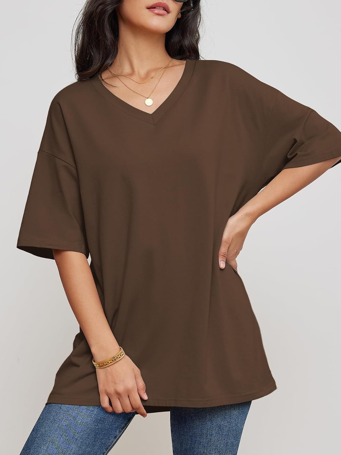 Womens Summer Oversized Shirts V Neck Business Casual Workout Tops Beach Vacation 2025 Gym Clothes - WORLD TIME VISITS