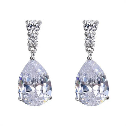 Women'S Teardrop Clear CZ Drop/Dangle Natural Gemstone Morganite Stud Drop Dangle Earrings 925 Sterling Silver Wedding Jewelry/Aquamarine/Topaz/Amethyst/Rubyemerald/Sapphire/Black&White Pink Gemstone