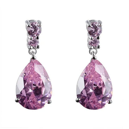 Women'S Teardrop Clear CZ Drop/Dangle Natural Gemstone Morganite Stud Drop Dangle Earrings 925 Sterling Silver Wedding Jewelry/Aquamarine/Topaz/Amethyst/Rubyemerald/Sapphire/Black&White Pink Gemstone