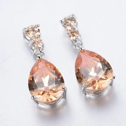 Women'S Teardrop Clear CZ Drop/Dangle Natural Gemstone Morganite Stud Drop Dangle Earrings 925 Sterling Silver Wedding Jewelry/Aquamarine/Topaz/Amethyst/Rubyemerald/Sapphire/Black&White Pink Gemstone