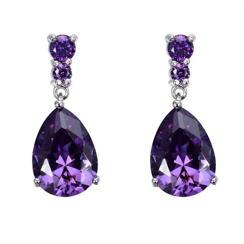 Women'S Teardrop Clear CZ Drop/Dangle Natural Gemstone Morganite Stud Drop Dangle Earrings 925 Sterling Silver Wedding Jewelry/Aquamarine/Topaz/Amethyst/Rubyemerald/Sapphire/Black&White Pink Gemstone