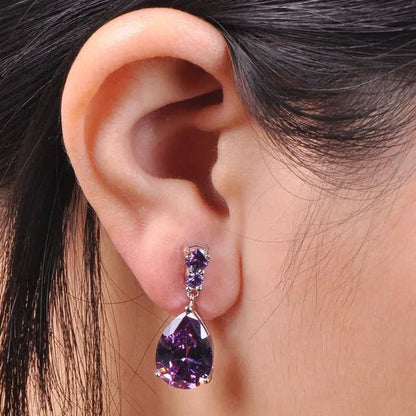 Women'S Teardrop Clear CZ Drop/Dangle Natural Gemstone Morganite Stud Drop Dangle Earrings 925 Sterling Silver Wedding Jewelry/Aquamarine/Topaz/Amethyst/Rubyemerald/Sapphire/Black&White Pink Gemstone