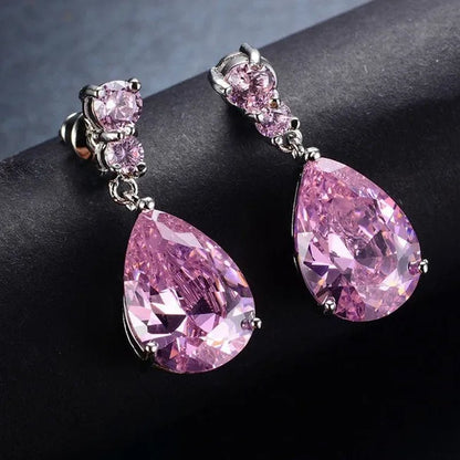 Women'S Teardrop Clear CZ Drop/Dangle Natural Gemstone Morganite Stud Drop Dangle Earrings 925 Sterling Silver Wedding Jewelry/Aquamarine/Topaz/Amethyst/Rubyemerald/Sapphire/Black&White Pink Gemstone