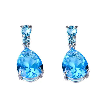 Women'S Teardrop Clear CZ Drop/Dangle Natural Gemstone Morganite Stud Drop Dangle Earrings 925 Sterling Silver Wedding Jewelry/Aquamarine/Topaz/Amethyst/Rubyemerald/Sapphire/Black&White Pink Gemstone