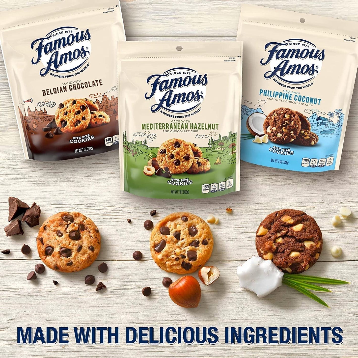 Wonders of the World Belgian Chocolate | Bite-Size Cookies with Chocolate Chips in a Resealable 7 Oz Bag
