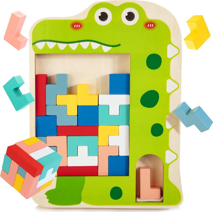 Wooden Blocks Puzzle Brain Toy for Kids Montessori STEM Educational Toy Pattern Blocks Gift for 3 4 5 6 7 Year Old Boys Girls - WORLD TIME VISITS