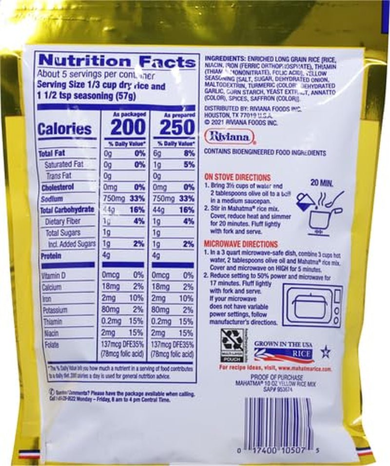 Yellow Seasonings & Long Grain Rice, Gluten - Free, Non - Gmo, Vegan, 10 Oz Bag - WORLD TIME VISITS
