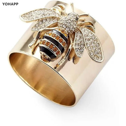 YOHAPP Unique Steam Punk Jewelry Gold Plated Diamond Bee Ring Bee Jewelry Wide Band Ring for Women Anniversary Gift - WORLD TIME VISITS